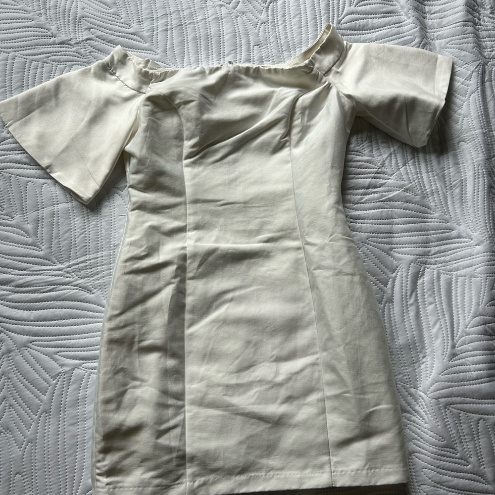 DO+BE Cream Off-Shoulder Flutter Sleeve Mini Dress